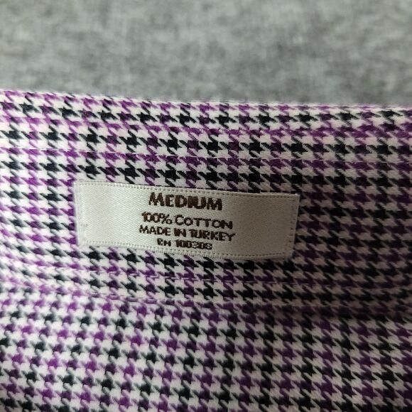Peter Millar Crown Houndstooth Mens Button Shirt Size M Black Purple Long Sleeve - Picture 11 of 11